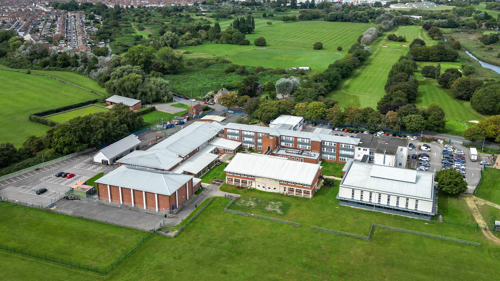 Sixth Form Campus at City of Portsmouth College with college buildings and surrounding green space in Portsmouth.