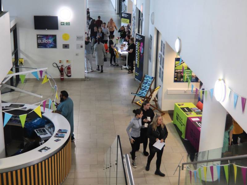 The Plaza area at Highbury Campus decorated during an Open Event