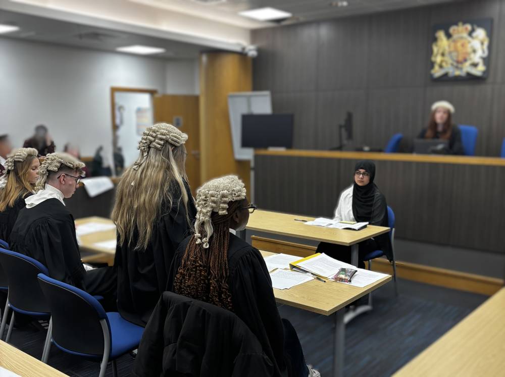 COPC students enacting a law case at a Portsmouth court