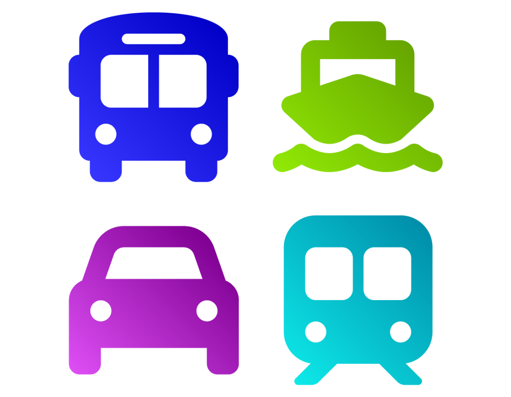 Bus Ferry Car and Train icons