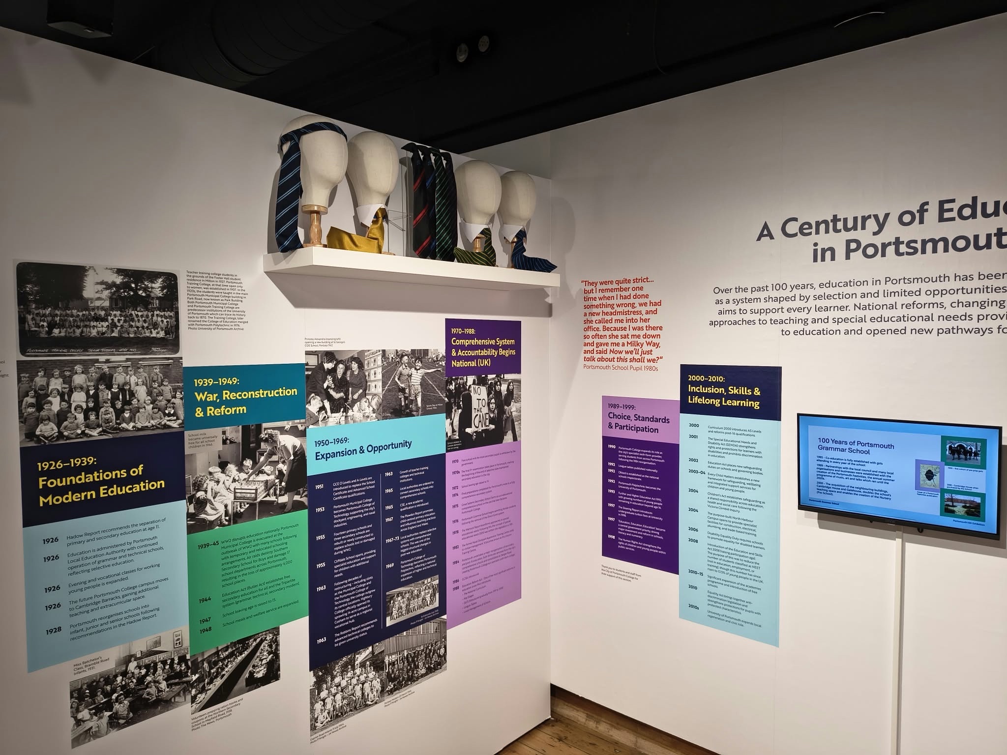 A section of the education display at the Portsmouth 100 exhibition