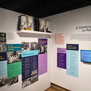 A section of the education display at the Portsmouth 100 exhibition