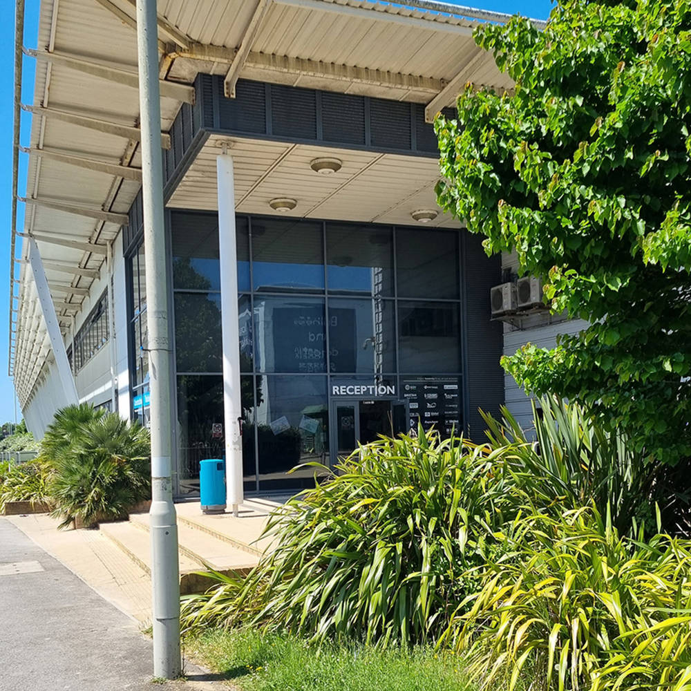 Outside the entrance of our North Harbour Campus building in Paulsgrove, near Port Solent, Portsmouth.