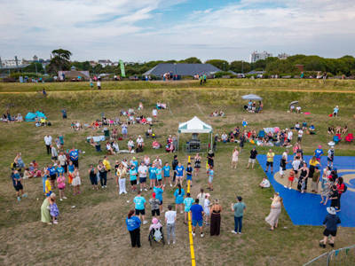 Aerial shot of people taking part in activities at the SENtury Festival