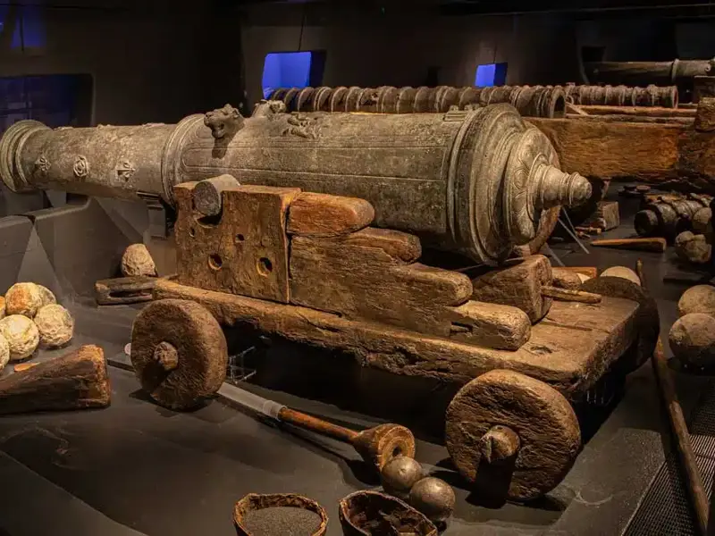 Bronze cannon at The Mary Rose Museum 