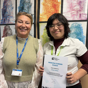 Left, Katy Quinn with winning artist Anya Velez