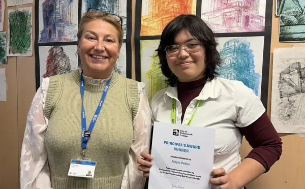 Left, Katy Quinn with winning artist Anya Velez