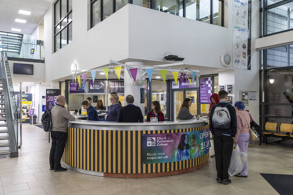 City of Portsmouth College's Highbury Campus Reception during a busy Open Event.
