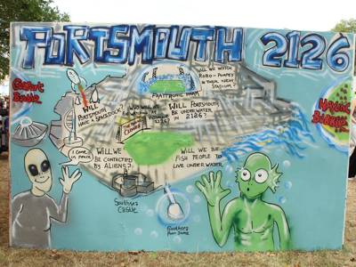 Mural depicting Portsmouth in the future