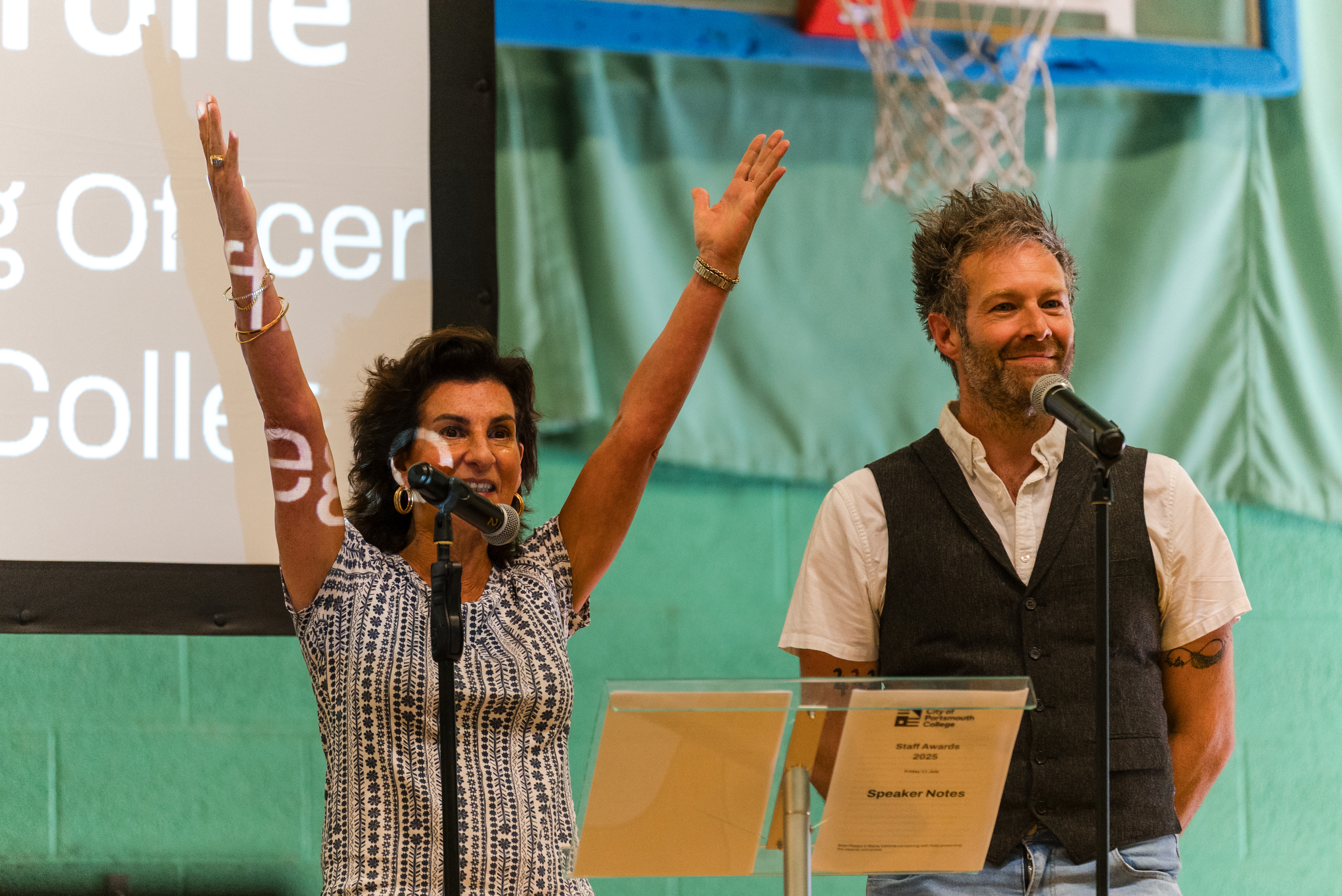 CFO and Assistant Principal on City of Portsmouth College, presenting the Staff Awards 