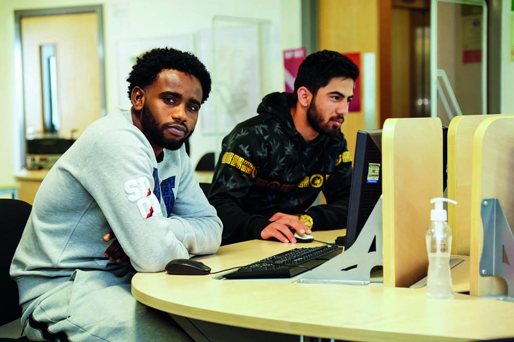 Two male students at Highbury Campus Study Centre